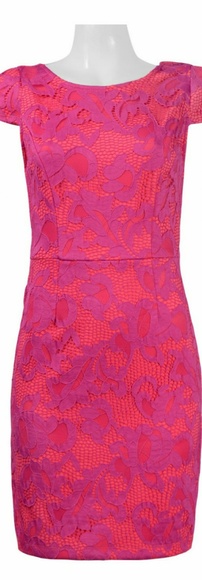 NWTs M by MAIA Pink FUSHIA Lace Sheath Dress Sz 8 - Picture 2 of 4